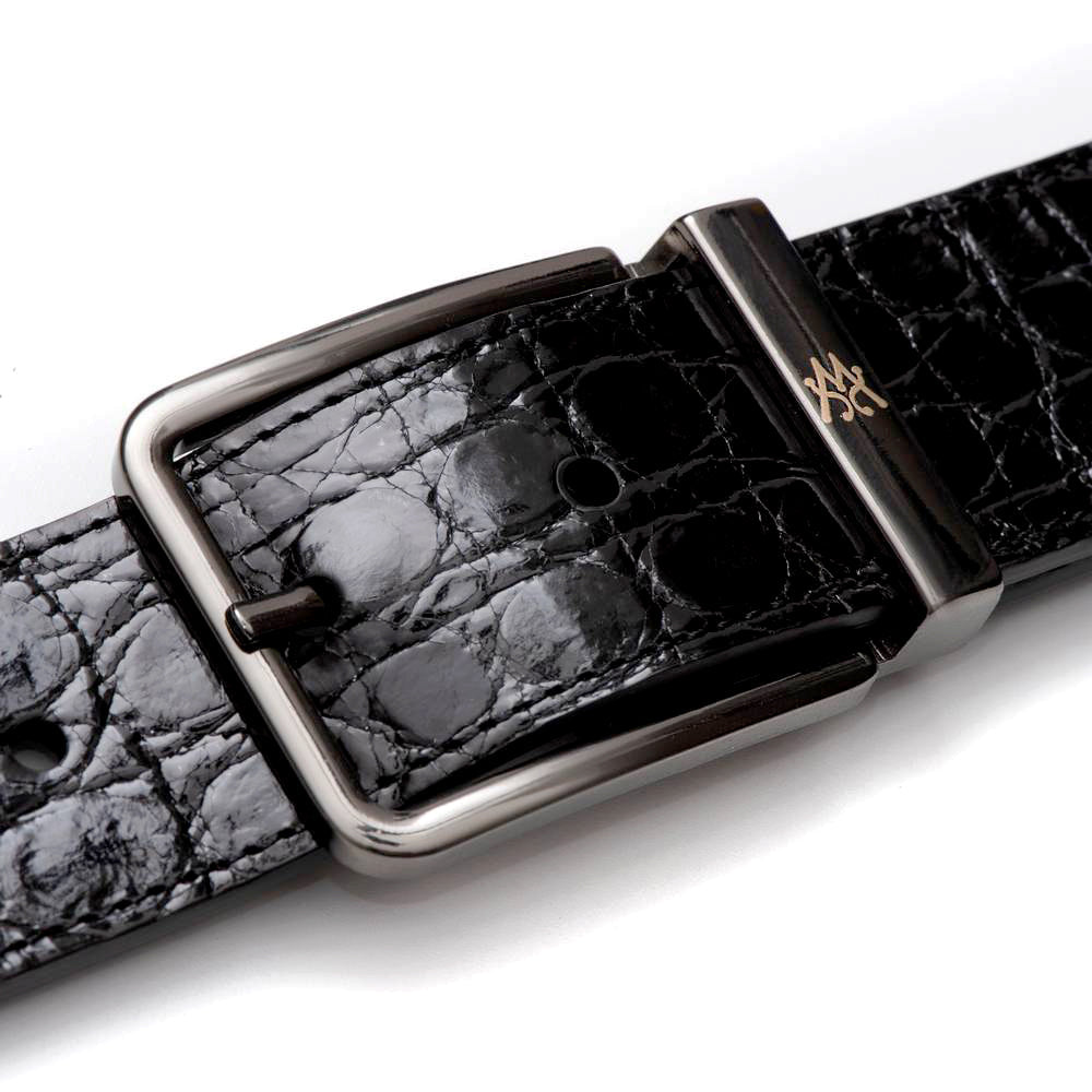 Mezlan Circle Icon Crocodile Belt Black