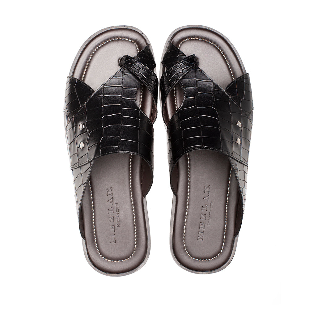Flat gray - black leather sandals with motif | The Kooples - US